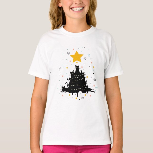 Camiseta Meowy Christmas tree , divertido árbol de navidad  (Anverso)