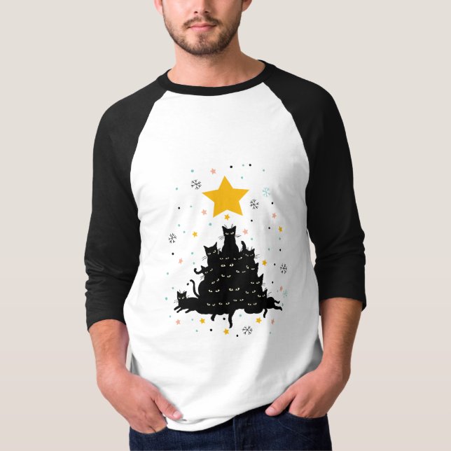 Camiseta Meowy Christmas tree , divertido árbol de navidad  (Anverso)