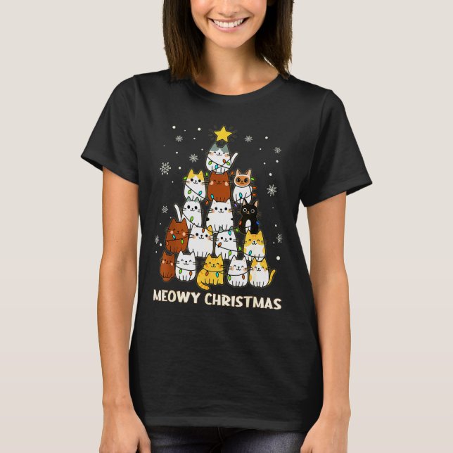 Camiseta Meowy Christmas Tree Merry Catmas Cat Lover For Me (Anverso)