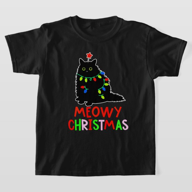 Camiseta Meowy Christmas Xmas Lights Black Cat Pajamas  (Distribución)