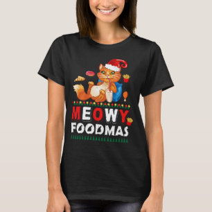 Camiseta Meowy Foodmas Gracioso Cat T-Shirt   Vacaciones cu