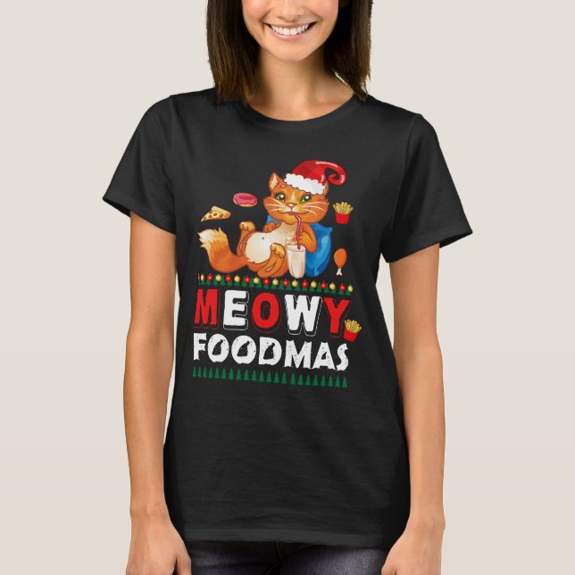 Camiseta Meowy Foodmas Gracioso Cat T-Shirt | Vacaciones cu (Anverso)