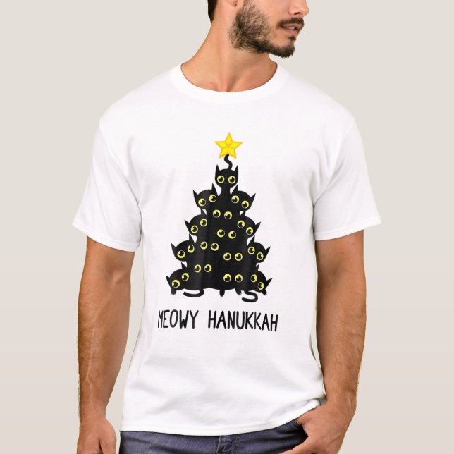 Camiseta Meowy Hanukkah Cat Árbol de Navidad Chanukah judío (Anverso)