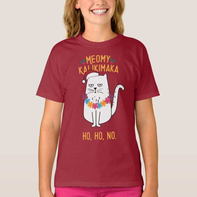 Camiseta Meowy Kalikimaka Funny Cat Santa Hat Navidades (Anverso)