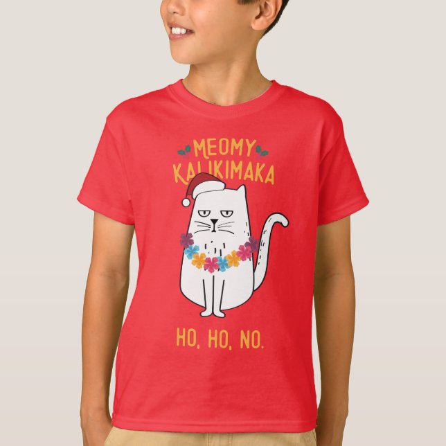 Camiseta Meowy Kalikimaka Funny Cat Santa Hat Navidades (Anverso)