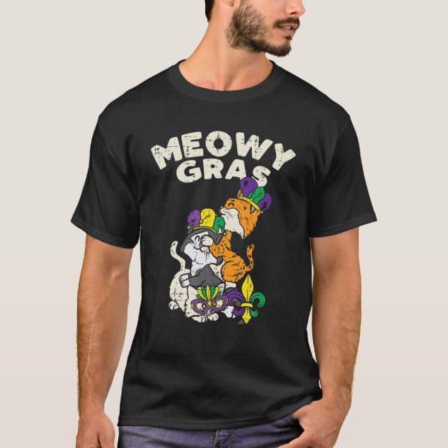 Camiseta Meowy Mardi Gras Funny Nola Chica propietaria del  (Anverso)