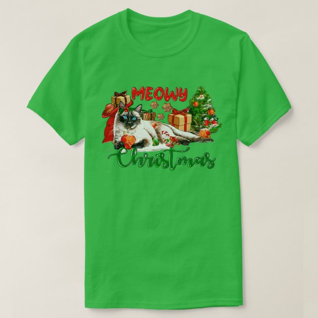 Camiseta Meowy Merry Catmas Christmas Tree Cat Lover Christ (Diseño del anverso)