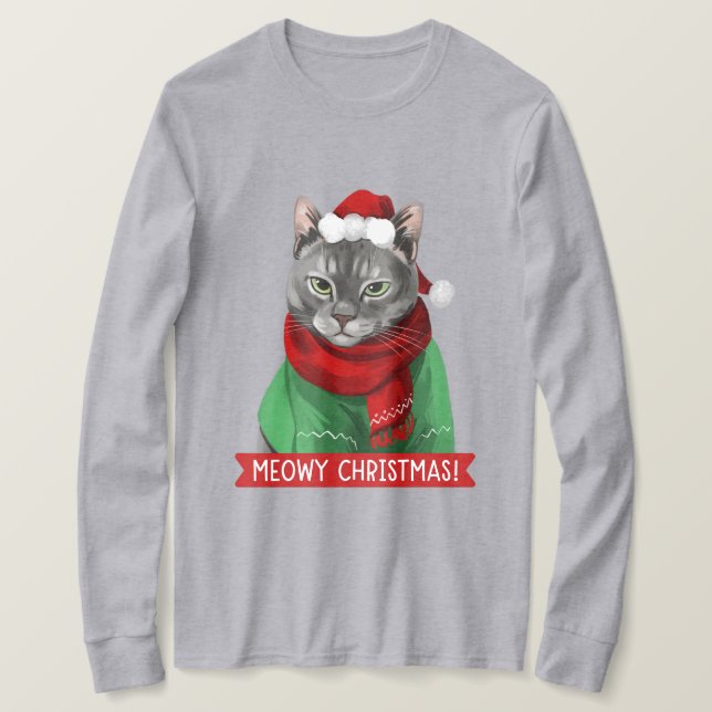 Camiseta Meowy Navidades camiseta, Maybelle la mesa gris (Anverso del diseño)