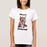 Meowy Navidades Cat Shirt Funny Holiday Tee