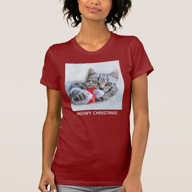 Camiseta Meowy Navidades cuelgan grisáceo gato (Anverso)