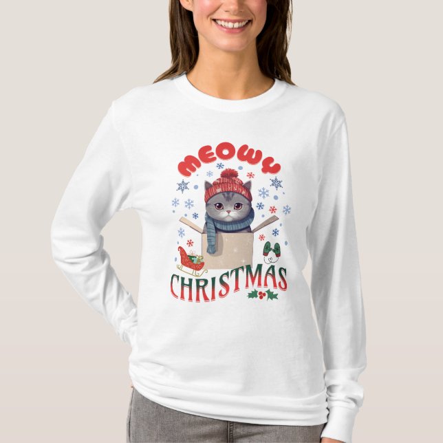 Camiseta Meowy Navidades Grumpy Gray Cat (Anverso)