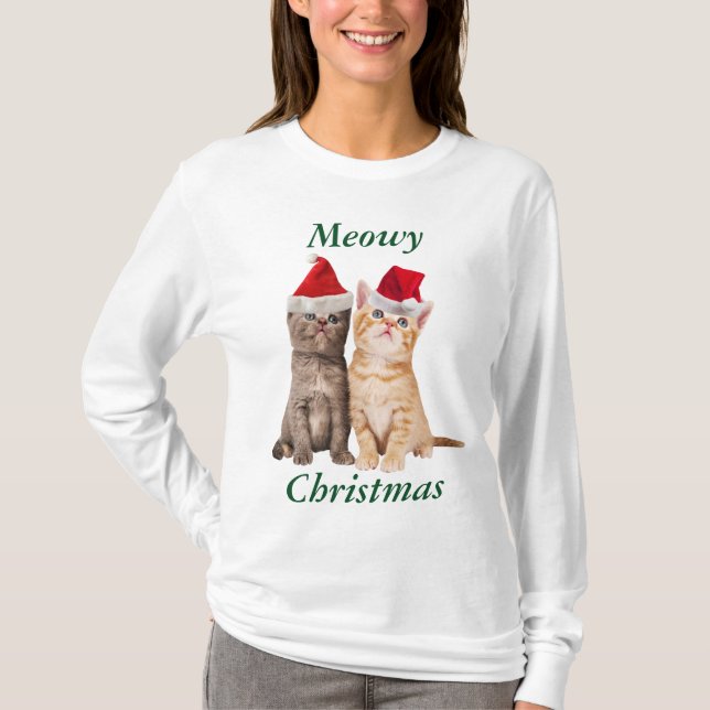 Camiseta Meowy Navidades Kitten Camisas femeninas (Anverso)