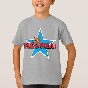 Camiseta ¡MEOWZA! Gato Rojo Blanco y Azul para Niños