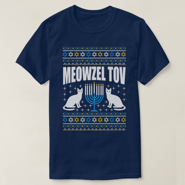 Camiseta Meowzel Tov Chanukah Funny Hogar Judío Dueño Ugly  (Diseño del anverso)