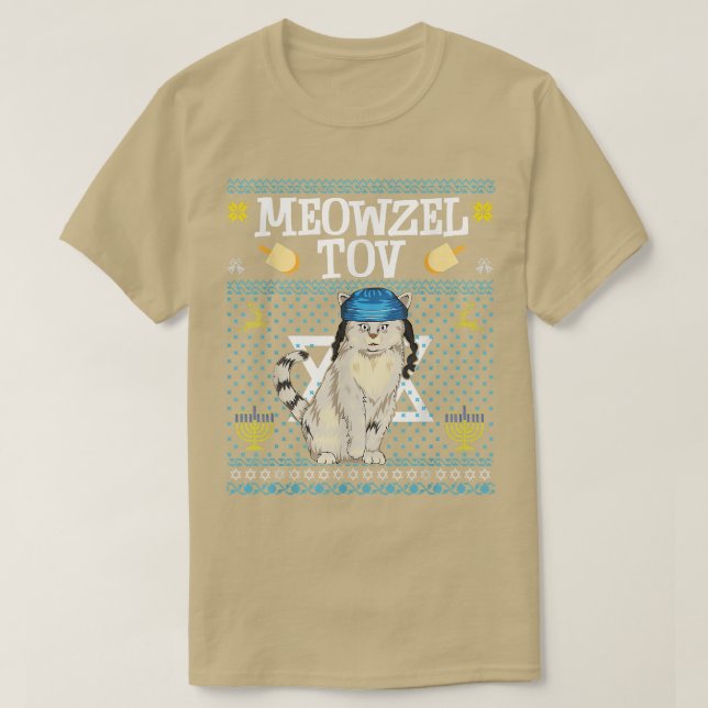 Camiseta Meowzel Tov Chanukah Gato judío Funny Menorah  (Diseño del anverso)