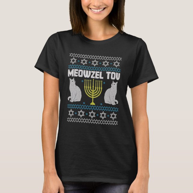 Camiseta Meowzel Tov Chanukah Hanukka Dueño de un gato judí (Anverso)