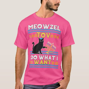 Camiseta Meowzel Tov Gato Negro Mazel Tov Menorah Hanukkah 