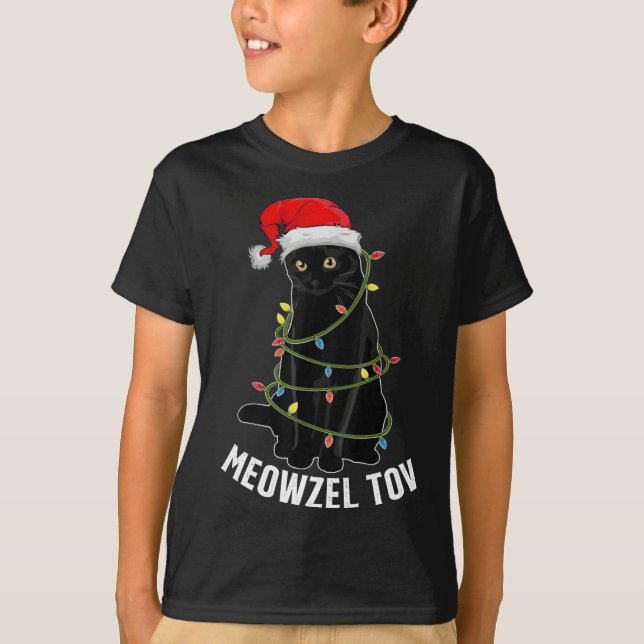 Camiseta Meowzel Tov Gato Negro Navidades Hanukkah Encenden (Anverso)