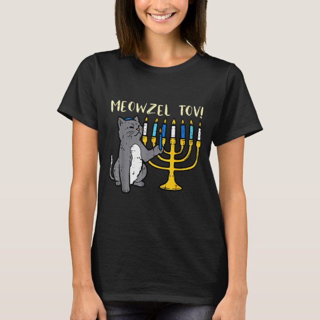 Camiseta Meowzel Tov Jewish Cat Funny Hanukkah Chanukah Pjs (Anverso)