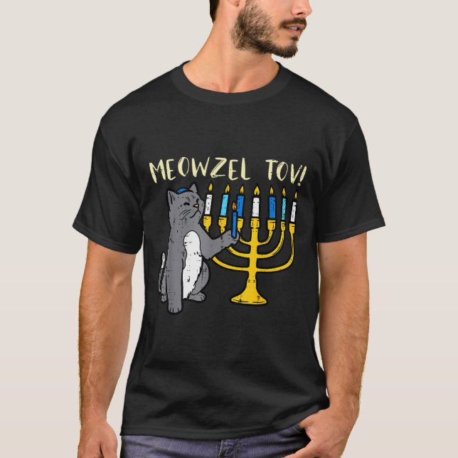 Camiseta Meowzel Tov Jewish Cat Funny Hanukkah Chanukah Pjs (Anverso)