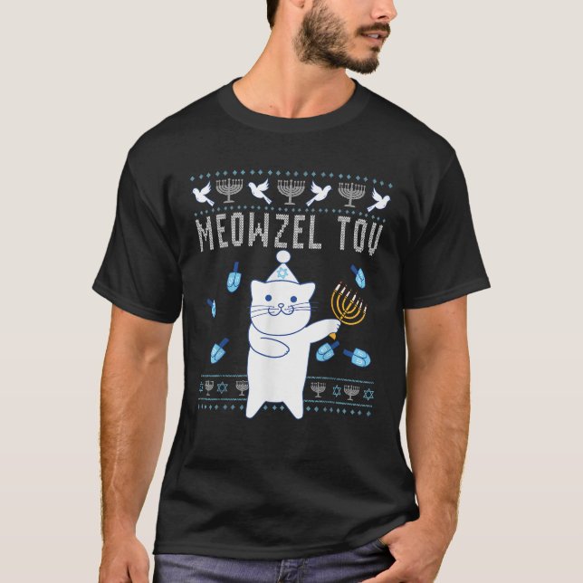 Camiseta Meowzel Tov Jewish Christmas Cat Funny Ugly Hanukk (Anverso)