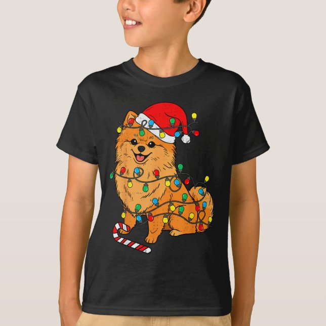 Camiseta Meranian Dog Christmas Lights Santa Xmas Pet Dog L (Anverso)