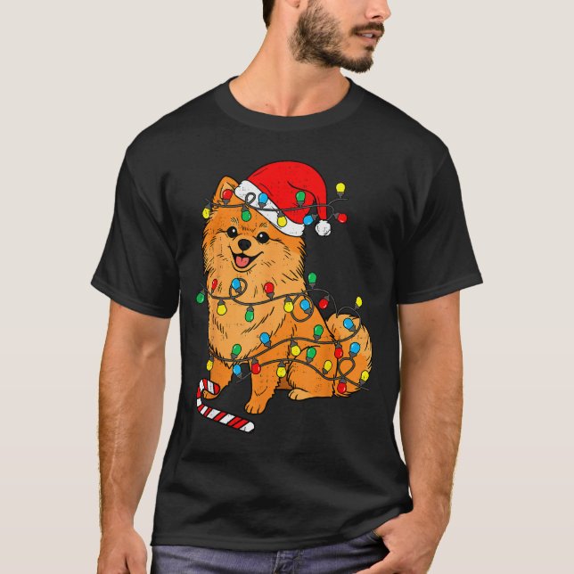 Camiseta Meranian Dog Christmas Lights Santa Xmas Pet Dog L (Anverso)