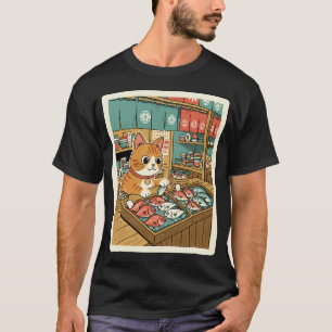 Camiseta Mercado de Peces Gato Lindo Estilo Japonés