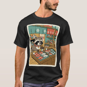 Camiseta Mercado de Pescado Mapache Lindo Estilo Callejero 
