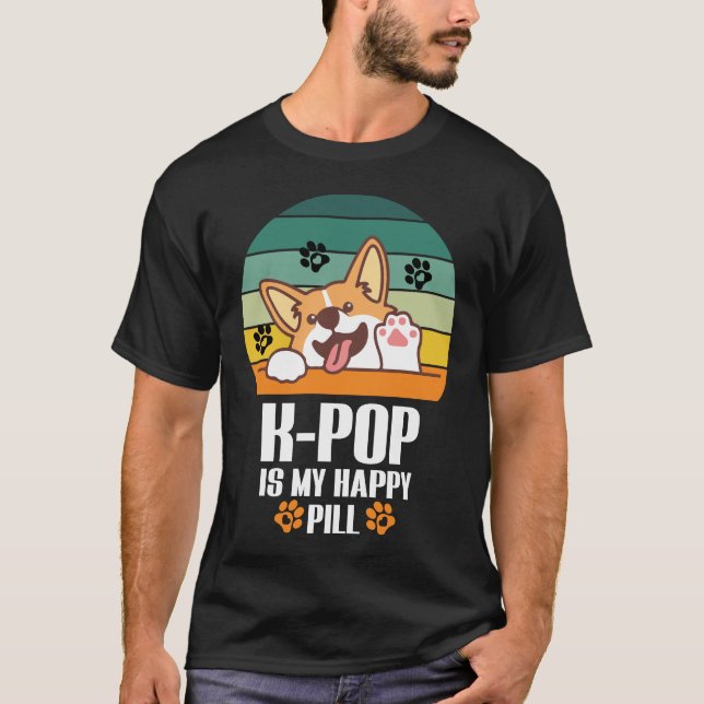 Camiseta Merch de Kpop Happy Pill Corgi Perro Pop  (Anverso)