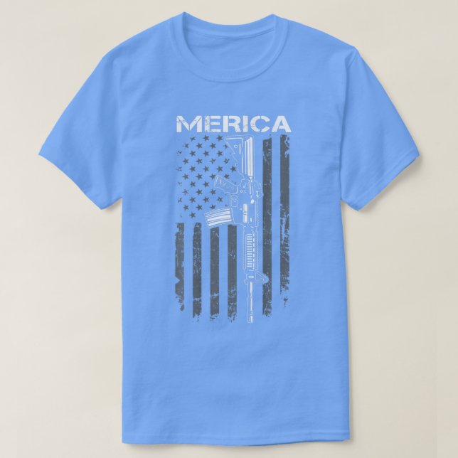 Camiseta MERICA 2ª Enmienda 4ª De Julio AR15 Bandera USA (O (Diseño del anverso)