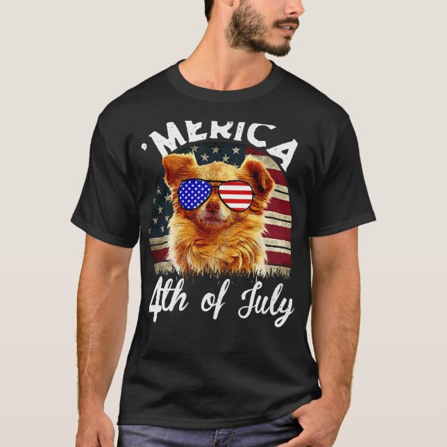 Camiseta Merica 4 De Julio Bandera Estadounidense Chihuahua (Anverso)