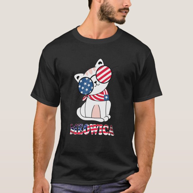 Camiseta Merica 4th of July Meowica Kitty Cat American Flag (Anverso)