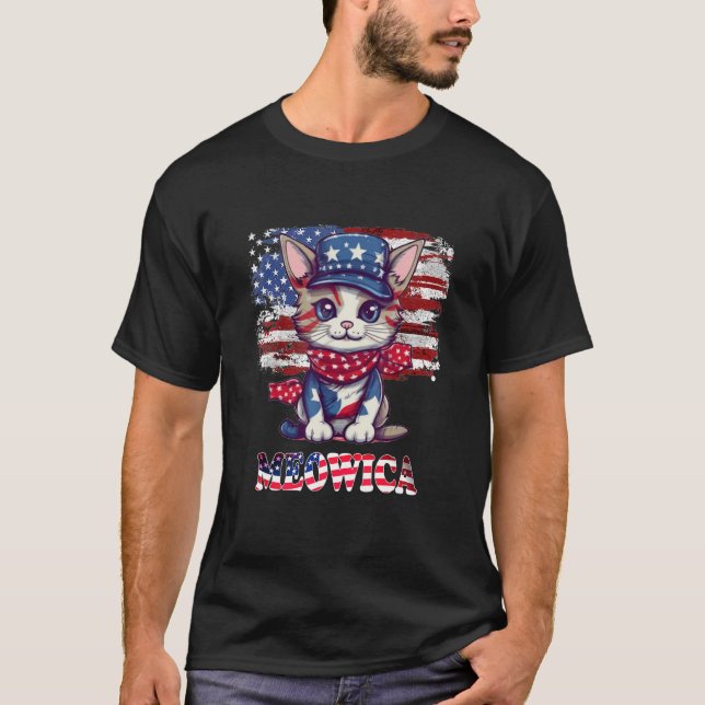Camiseta Merica 4th of July Meowica Kitty Cat American Flag (Anverso)