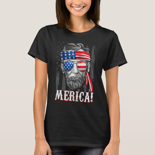 Camiseta Merica Abe Lincoln 4 De Julio Bandera Estadouniden (Anverso)
