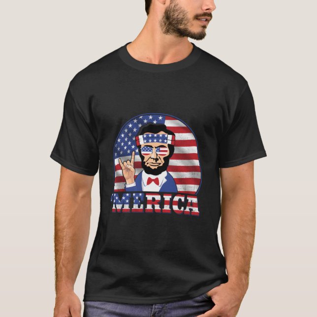 Camiseta Merica Abraham Lincoln Patriotic America Us Flag 4 (Anverso)