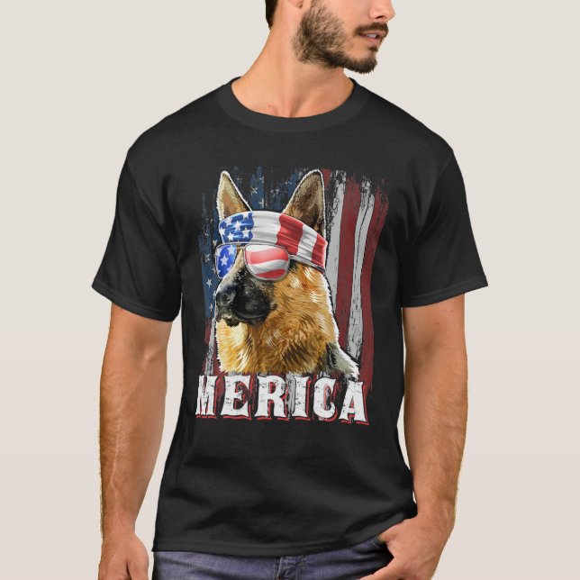 Camiseta Merica Alemana Pastor Perro 4 De Julio Estadounide (Anverso)