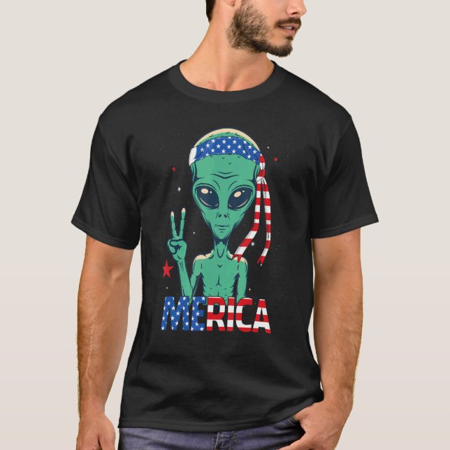 Camiseta Merica Alien Y Bandera Estadounidense Ufo 4 De J (Anverso)