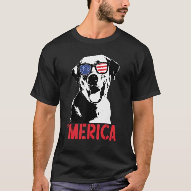 Camiseta Merica Amarillo Labrador Bandera Americana Gafas d (Anverso)