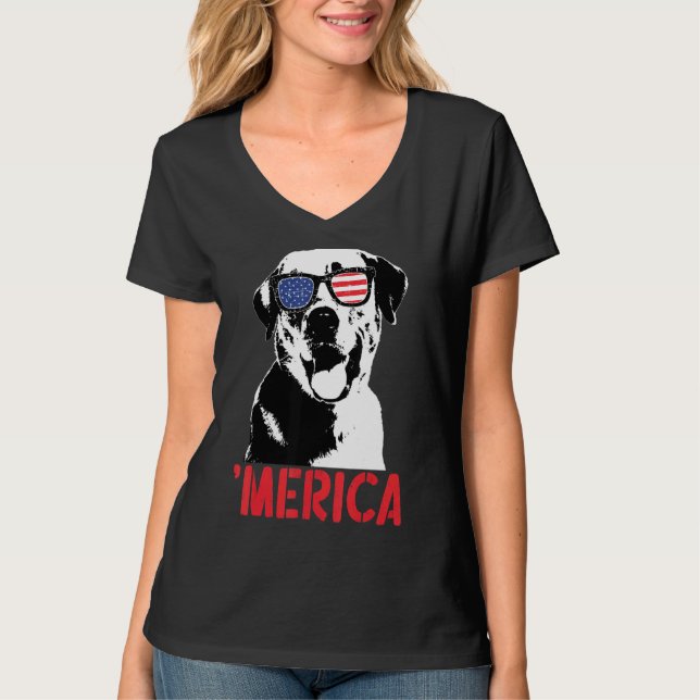 Camiseta Merica Amarillo Labrador Bandera Americana Gafas d (Anverso)