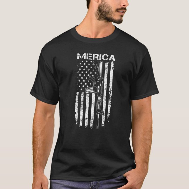 Camiseta Merica Ar15 2ª Enmienda 4ª De Julio Bandera De Los (Anverso)
