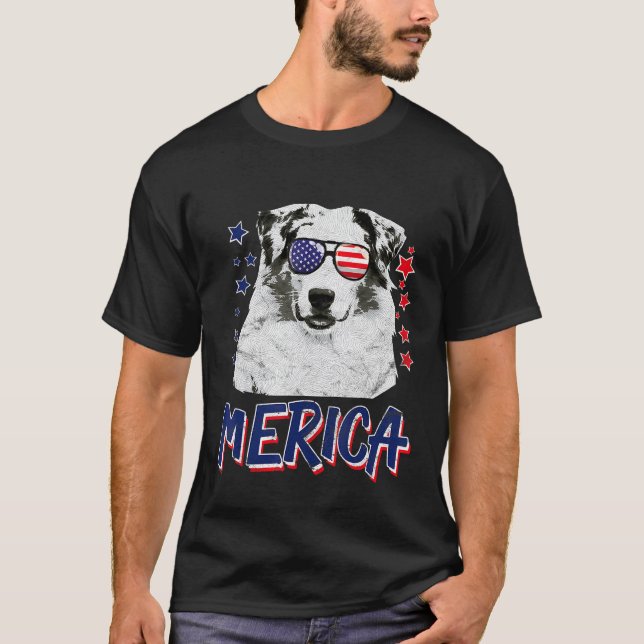 Camiseta Merica Australian Shepherd Dog 4th Of July Usa (Anverso)