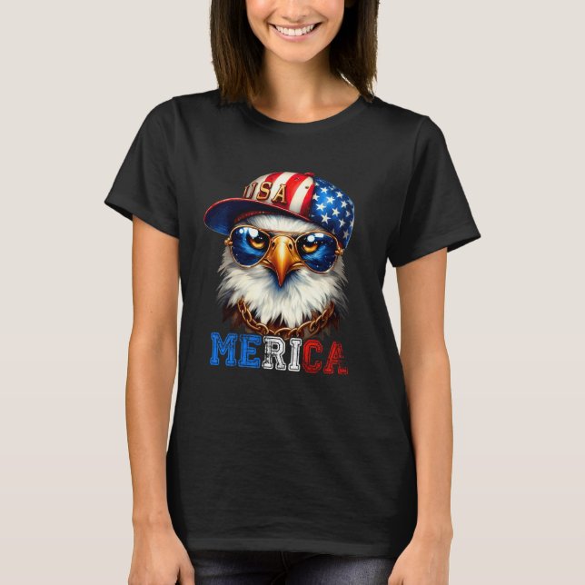 Camiseta Merica Bald Eagle Wearing Cap 4th Of July Patrioti (Anverso)