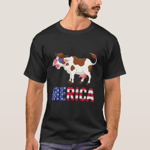 Camiseta Merica Bandera De Eeuu Vaca Gafas De Sol Patriótic