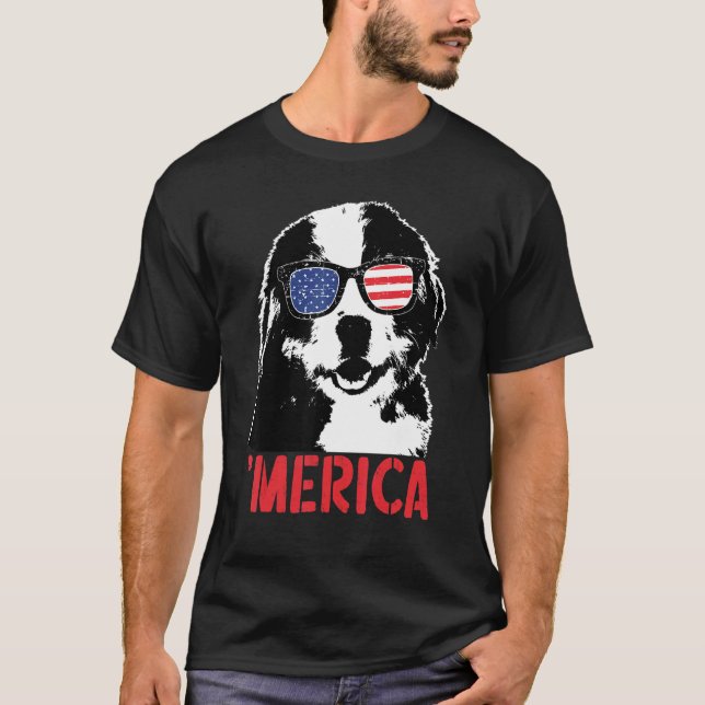 Camiseta Merica Bernese Montaña Bandera Americana Gafas de  (Anverso)