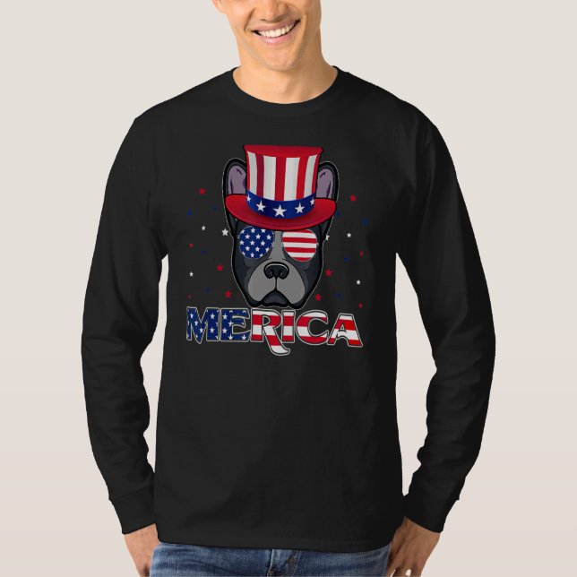 Camiseta Merica Boston Terrier Usa Flag Gafas De Sol 4 De J (Anverso)