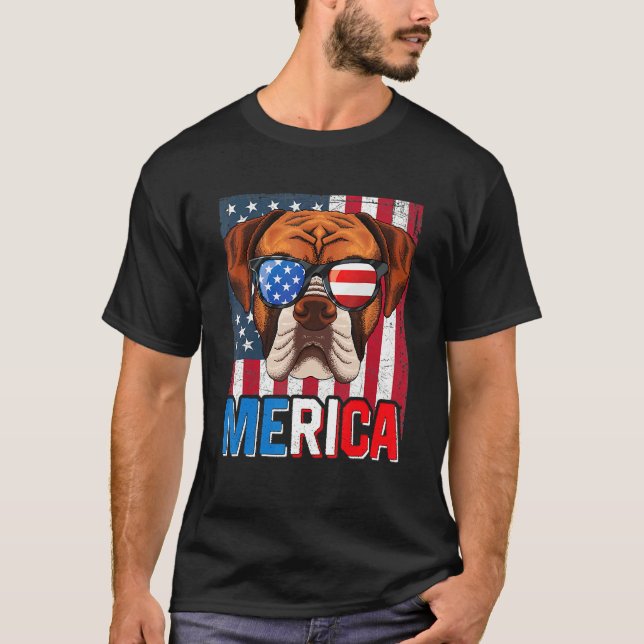 Camiseta Merica Boxer Perro 4 De Julio Bandera Americana Vi (Anverso)
