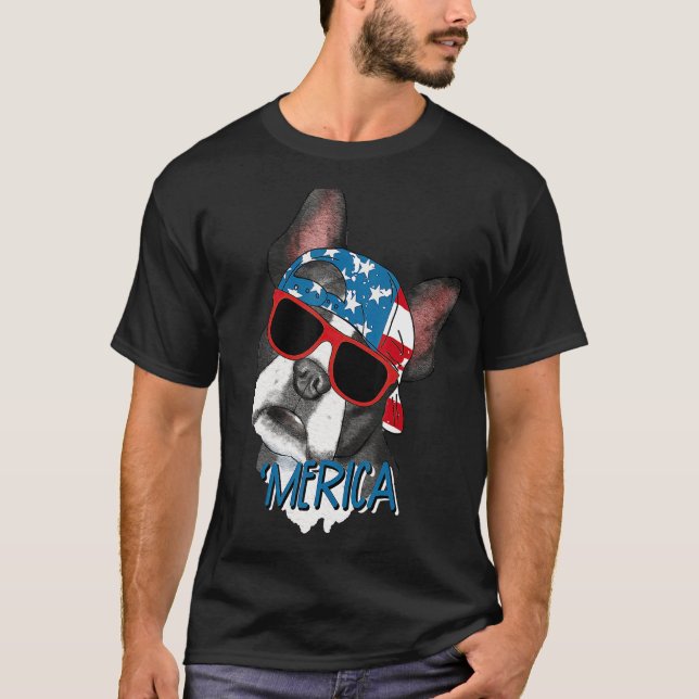 Camiseta Merica Bulldog Francés Bandera Estadounidense 4 De (Anverso)