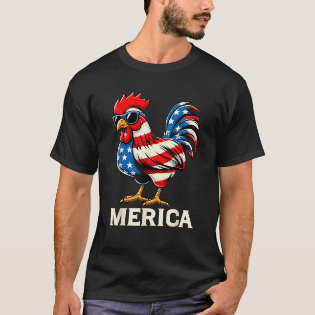 Camiseta Merica Chicken USA American Flag Happy 4th of July (Anverso)