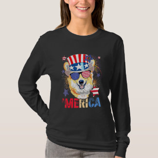 Camiseta Merica Corgi Gorra De Bandera Estadounidense Fuego
